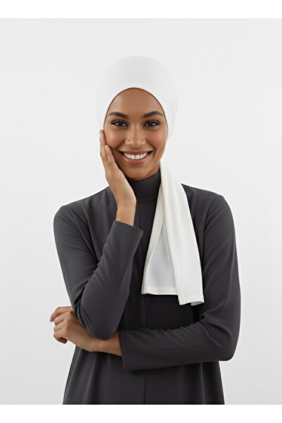 elysianfidan Pleated Tie Ecru Ready-To-Wear Turban Hijab Bonnet