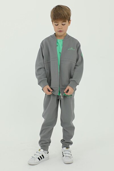 Black One Crew Neck Boys T-Shirt Print Detailed 3-Piece Tracksuit Set