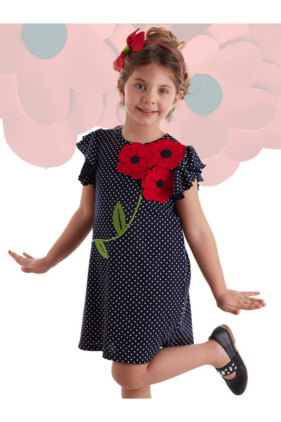 MSHB&G Flowers Girl's Polka Dot Navy Blue Summer Ruffle Dress