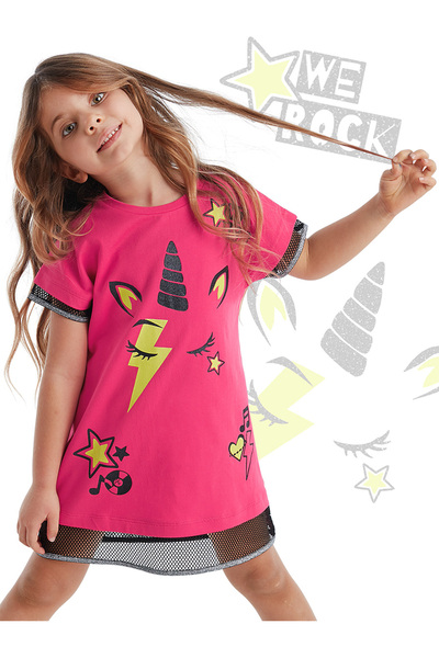 MSHB&G Fukszia egyszarvú rock nyári ruha lányoknak