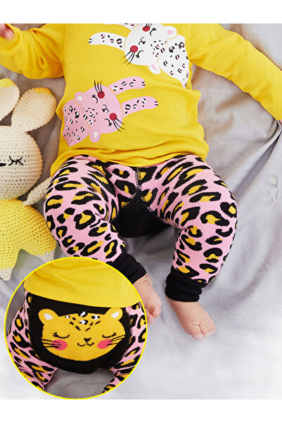 Denokids Leopar Kız Bebek Pembe Tayt-Pantolon