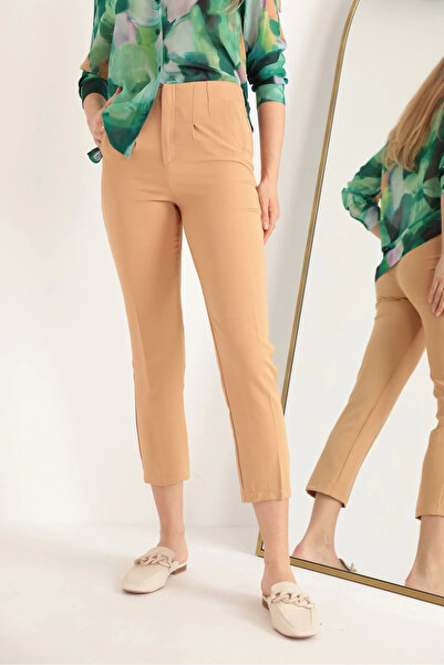 Genel Markalar Atlas Kumaş Pileli Kadın Pantolon-taba