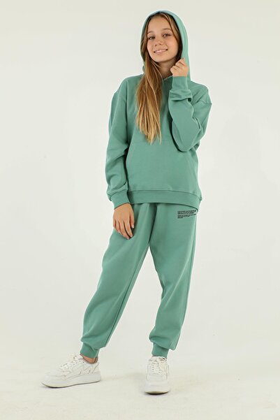 Black One Βασικό σετ αθλητικής φόρμας για κορίτσια από ατσάλινο ύφασμα Interlock με λεπτομέρεια εκτύπωσης με κουκούλα