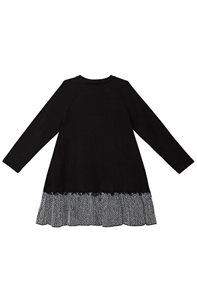 Denokids Gümüş Leopar Kız Çocuk Siyah Fırfırlı Elbise