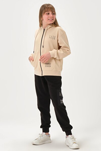 Black One Σετ αθλητικής φόρμας για κορίτσια K με κουκούλα με λεπτομέρεια εκτύπωσης σε υφασμάτινη τσέπη από ατσάλι και φερμουάρ