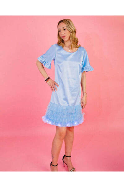 fustite cu luminite Rochița cu Luminițe Bleu de Mămică - M (40-42)