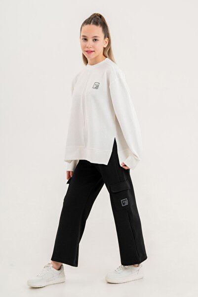 Black One Дівчачий спортивний костюм з велосипедним коміром, розрізом і кишенями