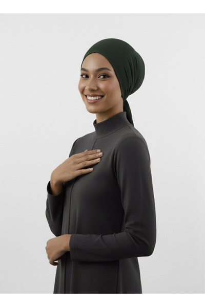 elysianfidan Pleated Tie Khaki Ready-To-Wear Turban Hijab Bonnet