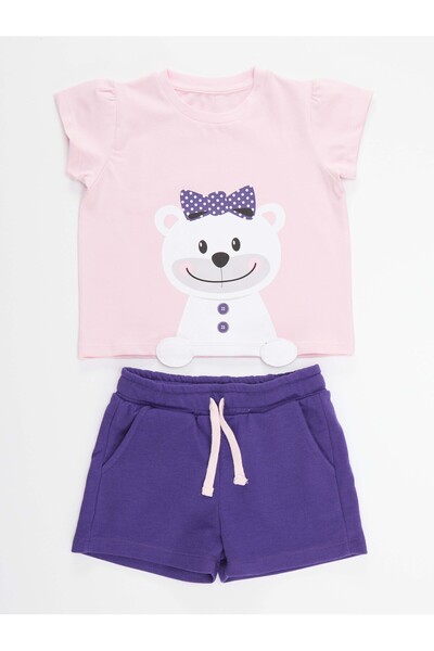 Denokids Ayıcık Kız Çocuk T-shirt Şort Takım