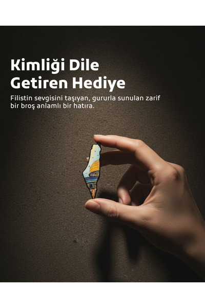 Zaytoon Rozet, Filistin Haritası Ve Kudüs Kubbetü’s-Sahra Tasarımlı Metal Unisex Yaka Rozeti