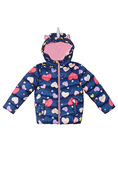 Denokids Unicorn Kız Çocuk Su İtici Kapüşonlu Lacivert Mont
