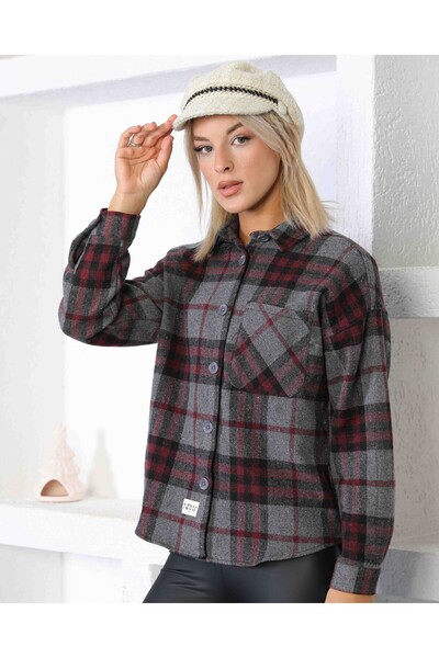Sortie Women's Regular Fit Midi Length Basic Model Smoked Color Lumberjack Fabric Shirt