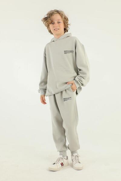 Black One Βασικό σετ φόρμας για αγόρι από ατσάλινο ύφασμα Interlock με λεπτομέρεια εκτύπωσης με κουκούλα