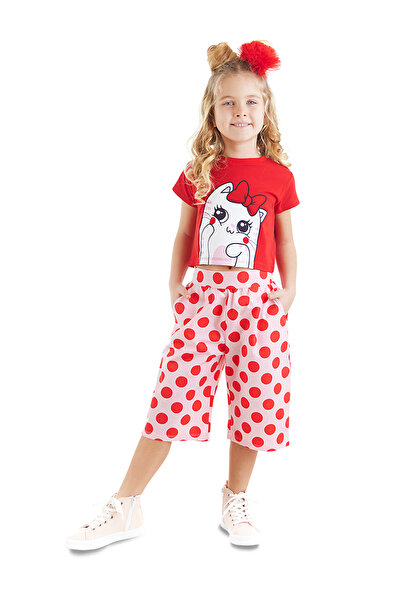 Denokids Ponçik Cat Girls Tričko Capri Shorts Set
