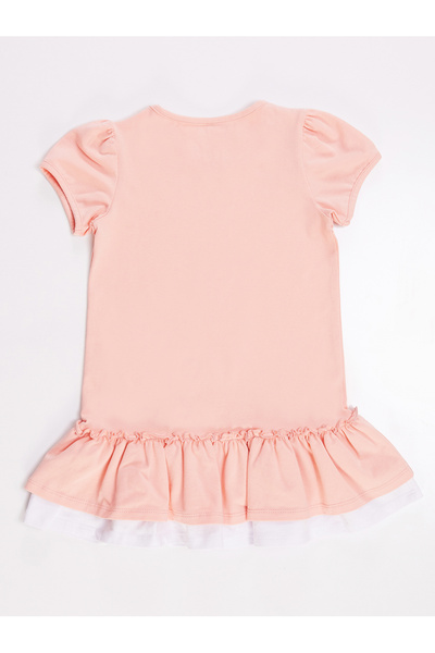 Denokids Fırfırlı Tavşan Kız Çocuk Pembe Yazlık Penye Elbise