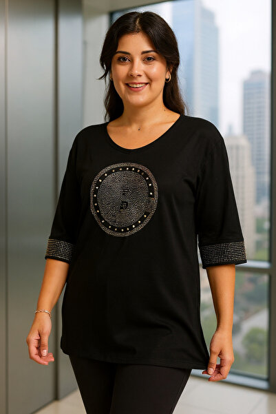 Ebsumu Γυναικεία μπλούζα με στάμπα με πέτρα μπροστά και μανίκια