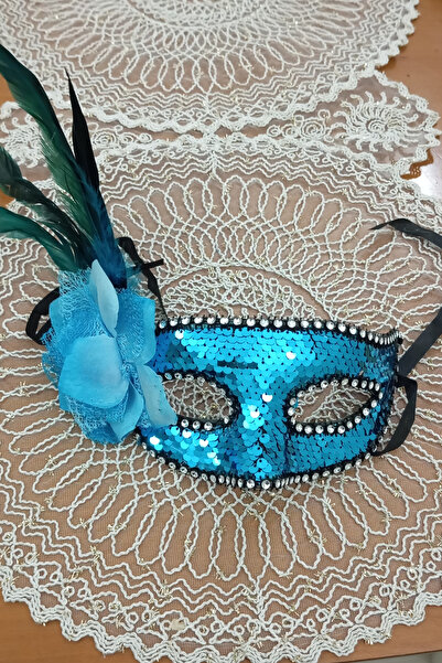 Nana & Mayka Moda Blue Sequined Lace-Up Party Mask – Handmade, Carnival & Masquerade Accessory