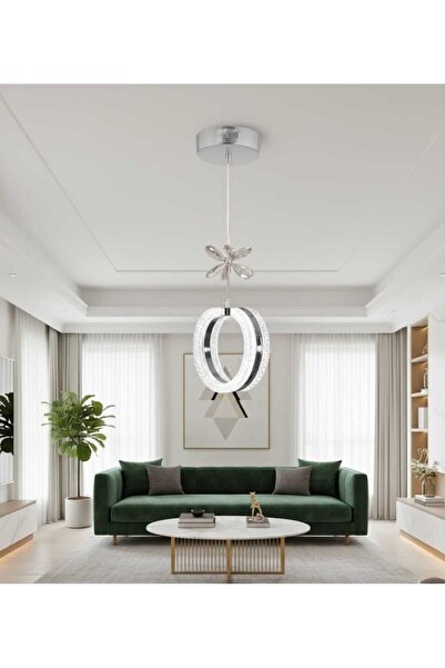 Sunbox 3 Renk Krom Kasa Taşlı Led Avize Tekli Modern Ledli Avize