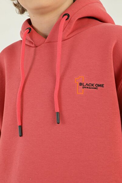 Black One Hooded Cargo Pocket Print Detailed Boy's Tracksuit Set