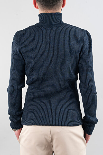 bombe Pulover pentru bărbați, albastru bleumarin, slim fit, cu decolteu, din bumbac