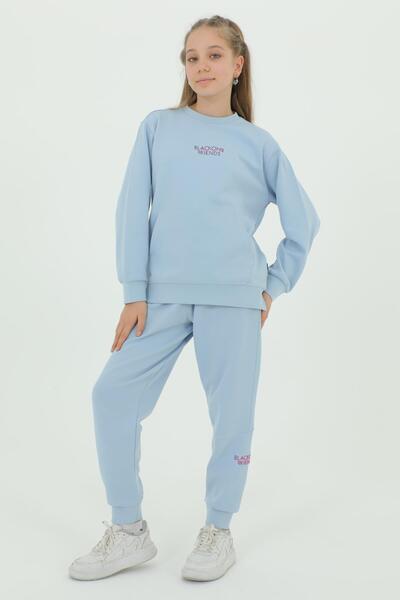 Black One Kız Çocuk Bisiklet Yaka Baskı Detaylı Ayarlanabilir Lastik Bel Eşofman Takımı