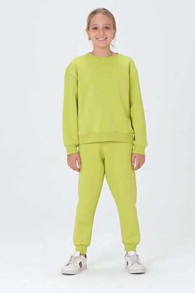 Black One Bisiklet Yaka Baskı Detaylı Şardonlu Kız Çocuk Eşofman Takımı