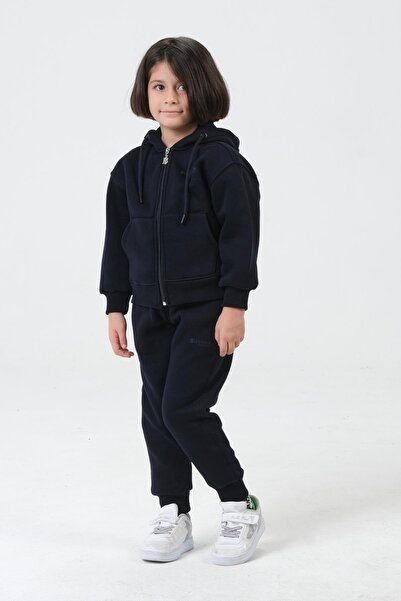 Black One Girl's Hooded Tracksuit Set