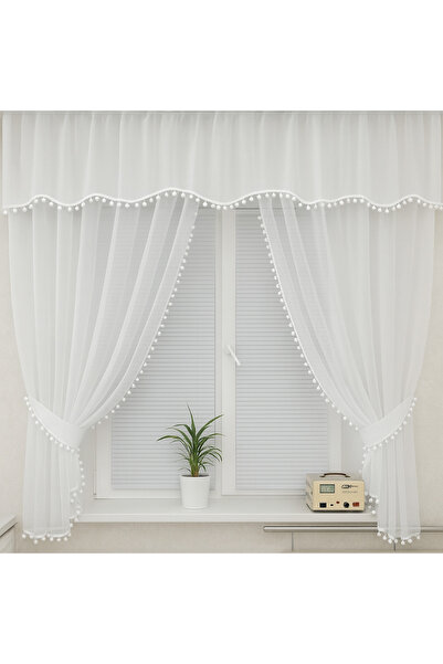 Perdeplus Linen Tulle Curtain with Pompom and Farbela Detail
