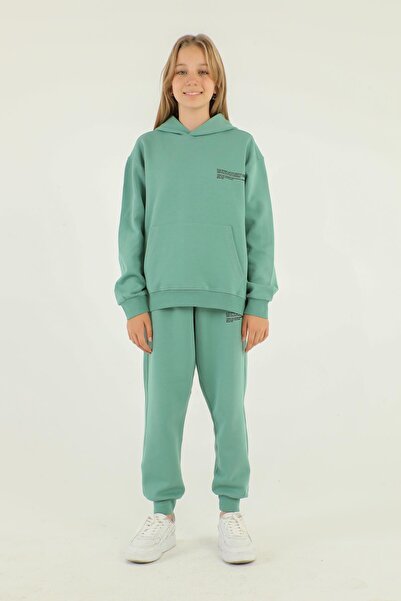 Black One Βασικό σετ αθλητικής φόρμας για κορίτσια από ατσάλινο ύφασμα Interlock με λεπτομέρεια εκτύπωσης με κουκούλα