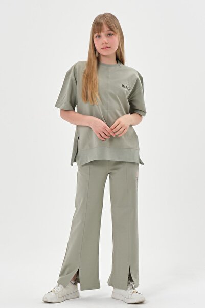 Black One Κοριτσίστικο ύφασμα με λαιμόκοψη με με τύπωμα σχισμές στο κάτω μέρος, λεπτομερές καρό σχέδιο, διαγώνιο ζακάρ ύφασμα