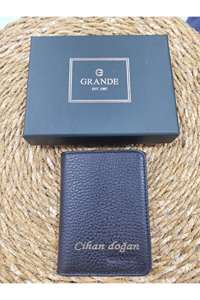 Grande İsme Özel 1414 Hakiki Deri Erkek Cüzdan & Kartlık Ve Kemer Seti