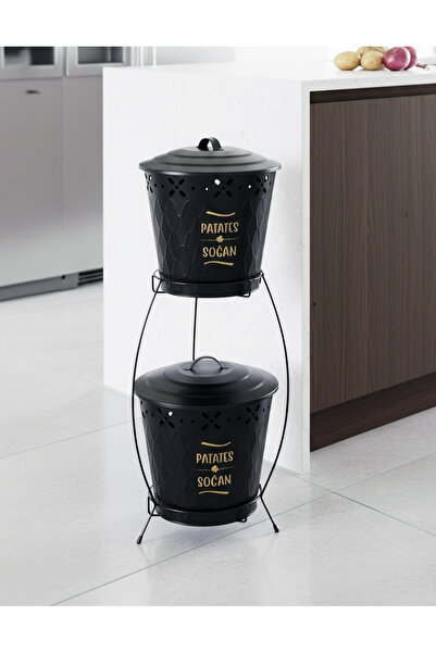 Bestofhome Lüx Ferforje Iki Katlı Metal Patates Soğan Kovası