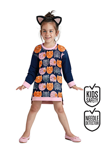 MSHB&G Girl's Navy Blue Long Sleeve Cats Dress