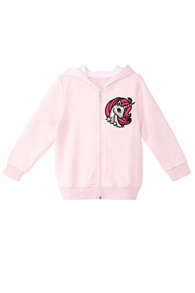 Denokids Unicorn Kapüşonlu Fermuarlı Kız Çocuk Sweatshirt