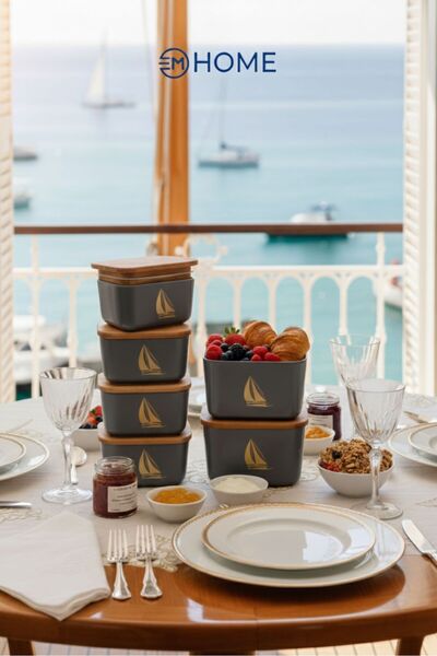 CEM HOME مجموعة من ستة حاويات تخزين مع أغطية خشبية طبيعية وعلب غداء (4×400 مل - 2×800 مل)