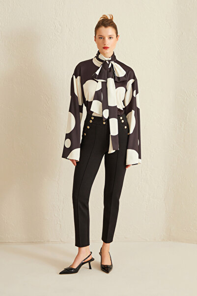 Jus De Pommes SİYAH DÜĞME DETAYLI DAR KESİM KADIN PANTOLON