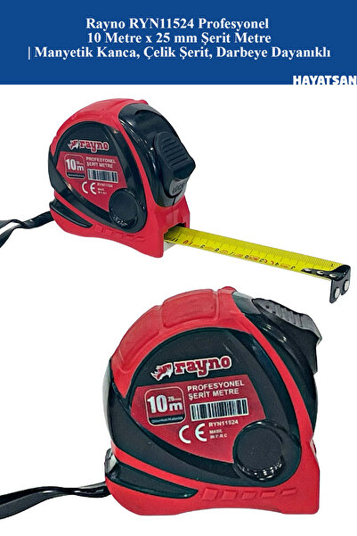 RAYNO Profesyonel 10 Metre x 25 mm Şerit Metre - RYN11524 | Manyetik Kanca, D...