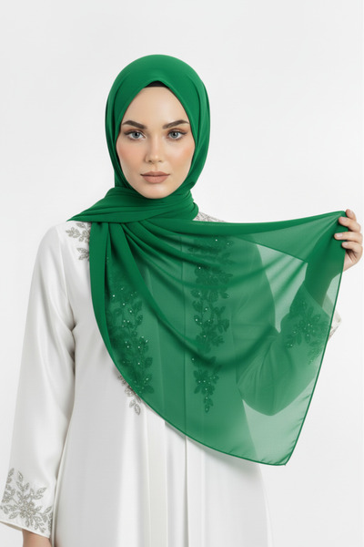 Ramellia شال شيفون كريب أخضر - خفيف الوزن، مريح، أنيق لتنسيقات يومية وحفلات خاصة