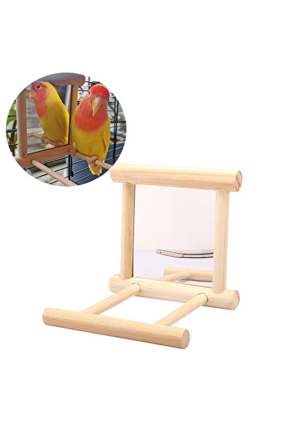 Choice 1pc Wood Bird Mirror With Perch Stand Bird Toy Stand Bird Toy For Parrot Parakeets Cockatiels Cage C