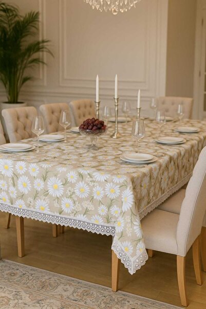 Rona Home Luxury Daisy Tablecloth - Modern Design with Lace Trim Stain Resist...