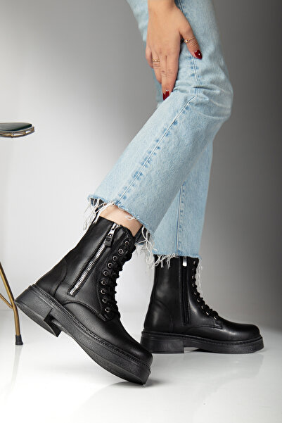 guijarro تصميم أحذية نسائية ذات أربطة من الجلد الأسود |   نعل سميك |   زخرفي ...