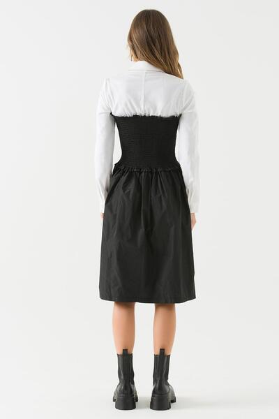 Jus De Pommes Kadın Siyah Gömlekli Paraşüt Kumaş Elbise