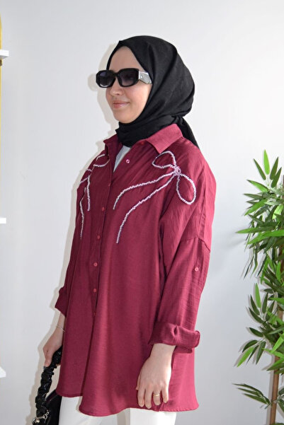 ASELA. Oversized Front Ribbon Embroidered Tunic Shirt Tunic
