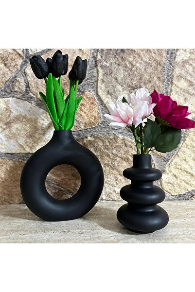 ERGİNCİ HOME Stil boem BLACK ISKANDINAV Vază decorativă din 2 piese Cadou Pin...
