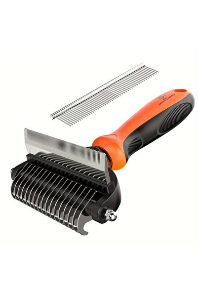 Choice مشط احترافي 2 في 1 للعناية بالقطط والكلاب باللون البرتقالي - مشط لإزال...