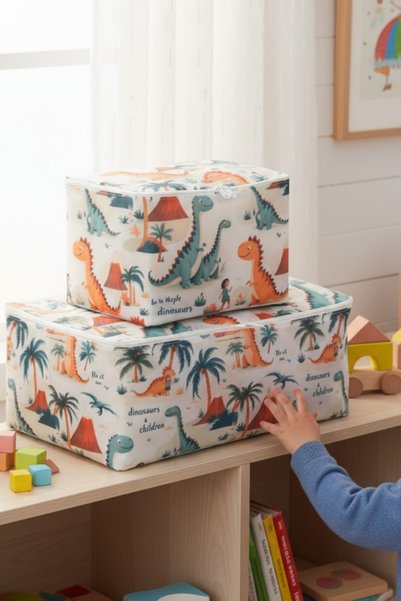 Textile sweet طقم من قطعتين من حقائب غرفة الأطفال بنمط الديناصورات، منظم ملابس وسترات للأطفال