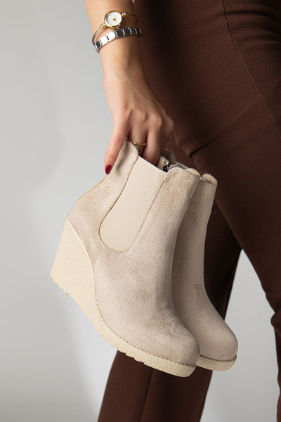 guijarro Lüks Kadın Krep Taban Lastikli ve Fermuarlı Dolgu Topuk Bot & Bootie Chelsea Stili Bilek Boy