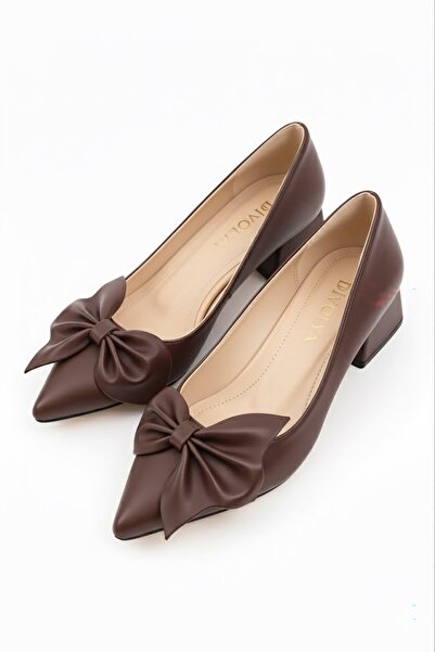 DİVOLYA Camila Brown Bow (4 cm) Pointed Toe Heeled Shoes