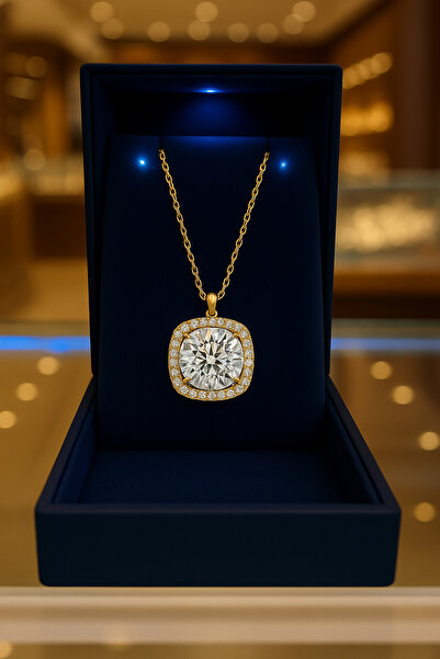 KAR DİAMOND 14 Ayar Altın Zincirli 1 Karat Zirconıa Tek Taşlı Kolye - Sertifi...