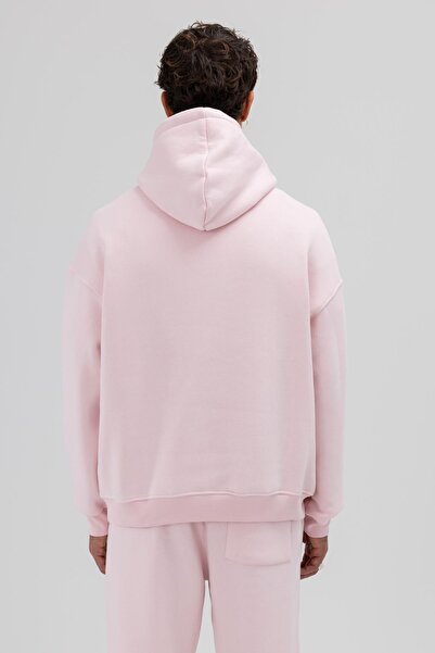VAMOSCLO Basic Oversize Kapüşonlu Sweatshirt Pembe